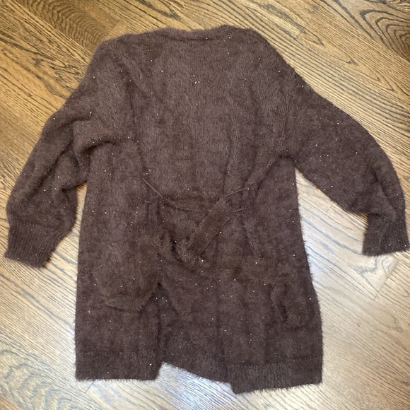 Express NWT Brown Angora Like with tiny Brown Sequins Cardigan Sweater size Med - Picture 9 of 10